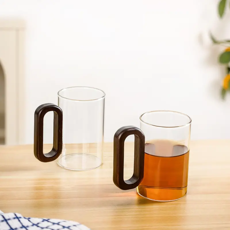 Japandi-Style Ceramic Mugs – 2-Piece 300Ml With Wooden Fusion Handles 1