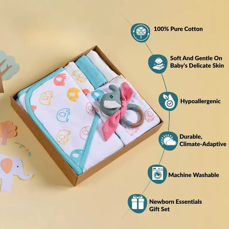 Jumbo Joy Baby Shower Hamper – Towel, Swaddle, Napkin & Rattle (6-Piece) 1