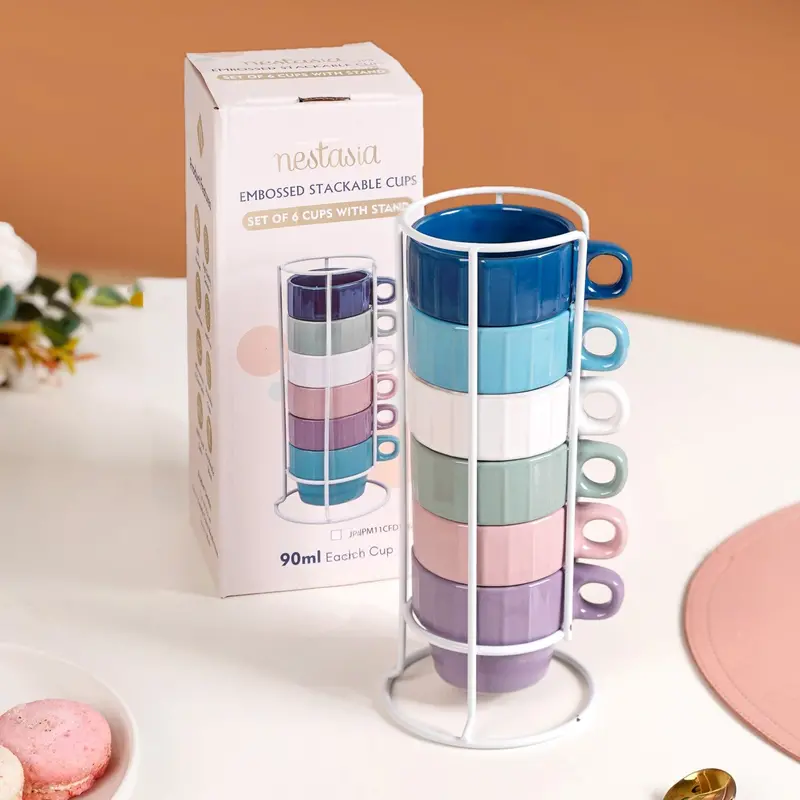 Kaori Ocean Tone Mini Stackable Tea Cups – Set Of 6, 90Ml 1