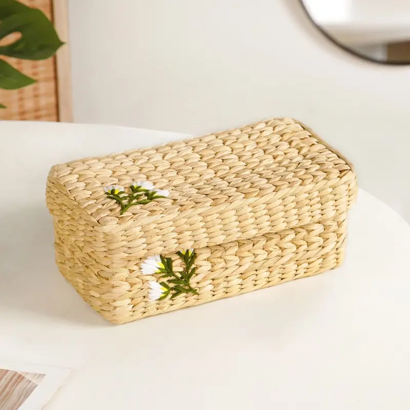 Kauna Floral-Embroidered Storage Basket – Keepsake Box For Linens Or Treasures 1