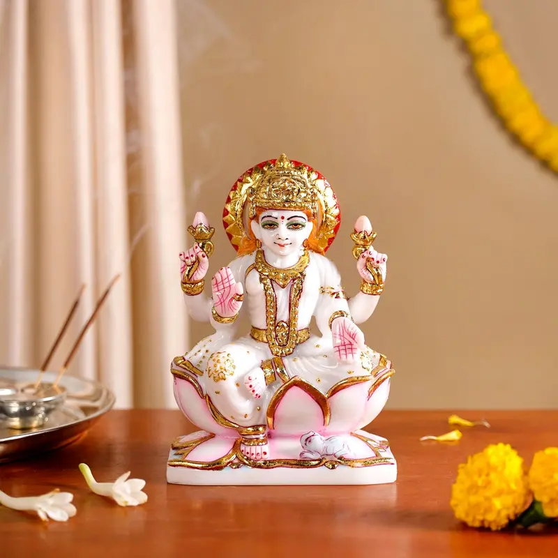 Lakshmi Idol Seated On Lotus – Handcrafted Ceramic Figurine (17×12 Cm) 1