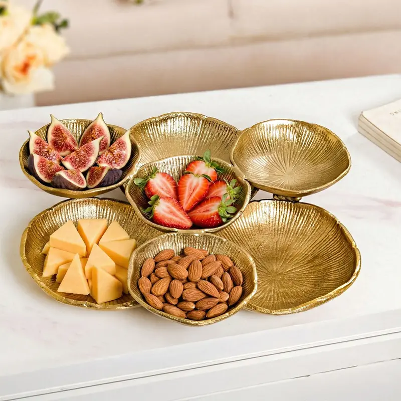 Large Gold Clustered Bowls Platter – Multi-Compartment Serving Tray 1