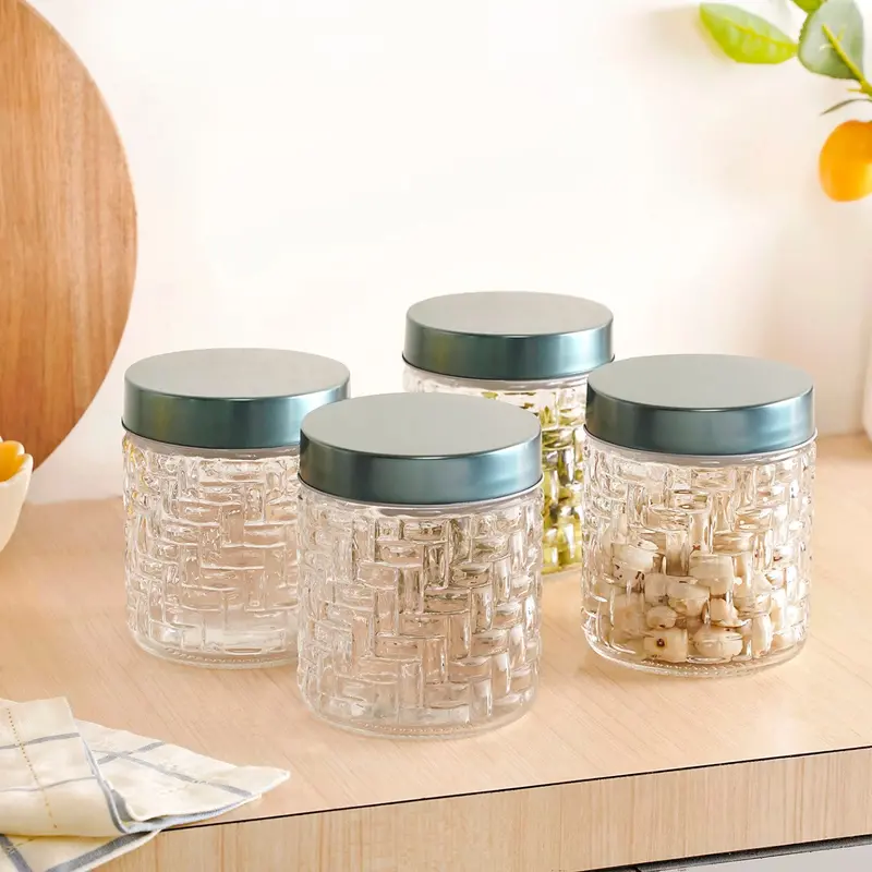 Lattice-Textured Glass Storage Jars With Lids – Set Of 4, 750Ml 1