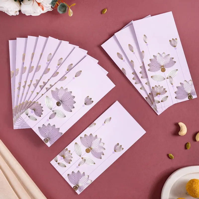 Lavender Gold Lotus Cash Gift Envelopes – Luxe Shagun Set (12) 1