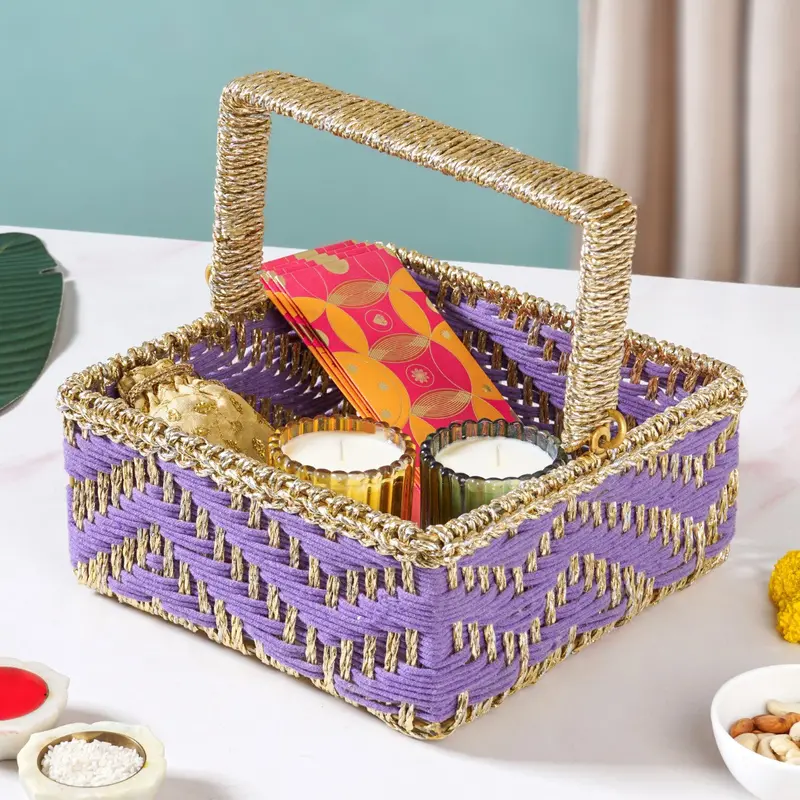 Lavender Handwoven Basket With Adjustable Handle – Stylish Storage Solution 1