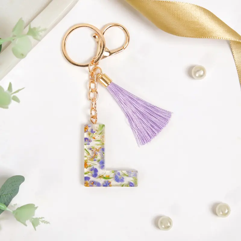 Lavender L Initial Keychain With Dual Hook Closure 1