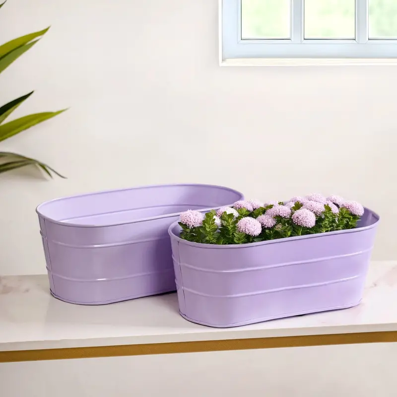 Lavender Oval Trough Planter Set – 2-Pack Lined Plant Holders 1