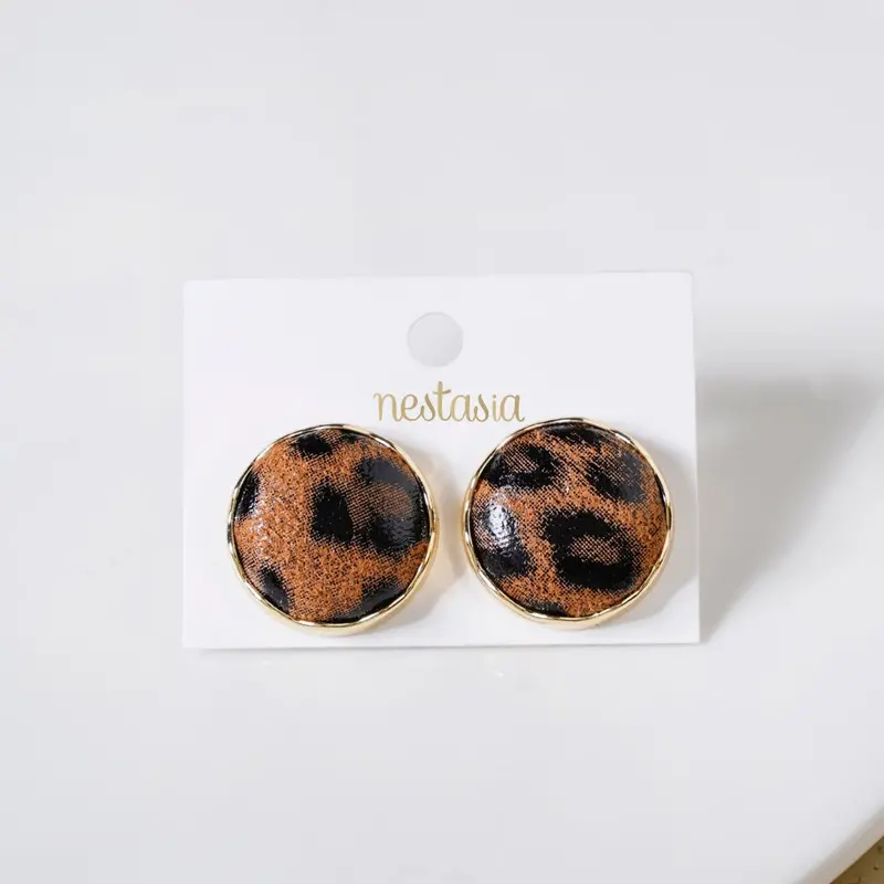 Leopard Print Gold-Plated Stud Earrings 1