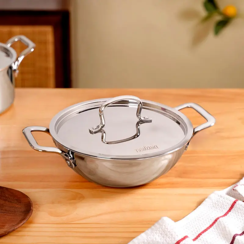 Lidded Tri-Ply Stainless Steel Kadai – 2.25L 1