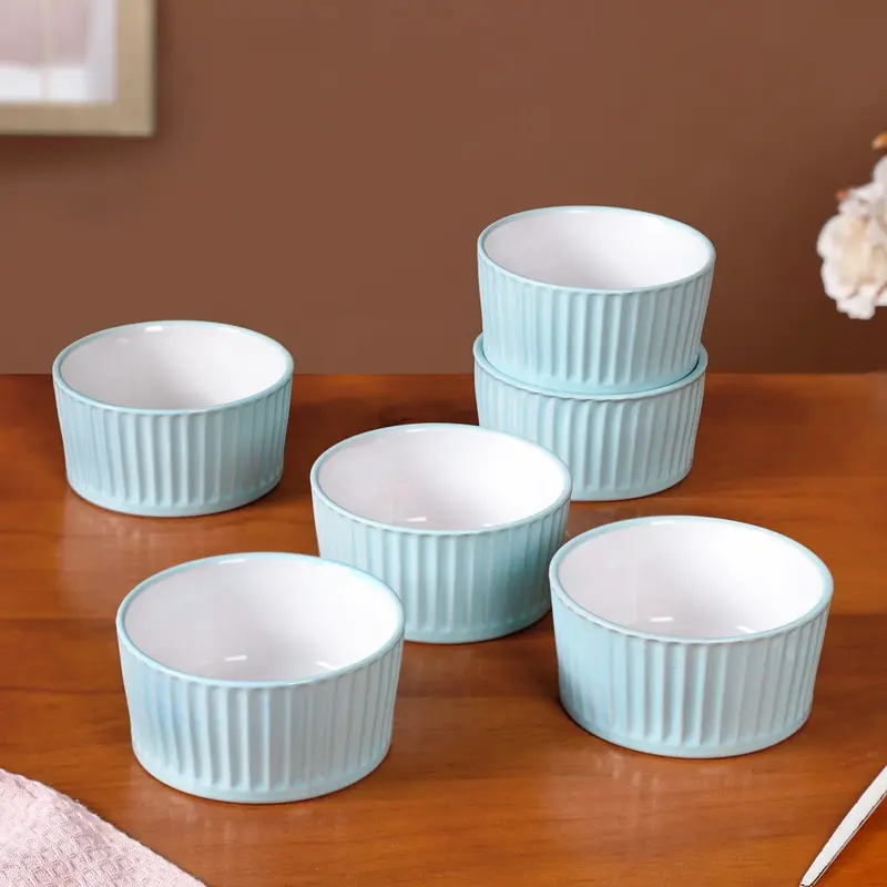 Light Blue Cresta Ceramic Snack Bowls – 6-Piece Set, 400Ml 1