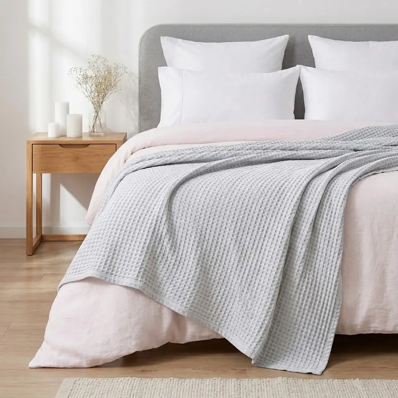 Light Grey Combed Cotton Waffle Sofa Blanket – 220 X 200 Cm 1