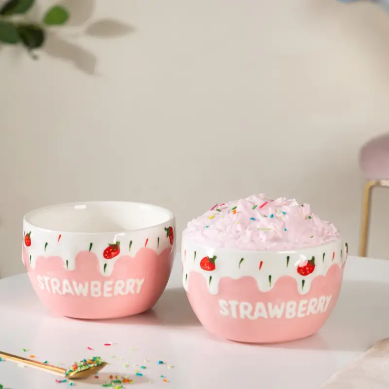 Light Pink Strawberry-Themed Side Bowls – Set Of 2, 400 Ml Each 1