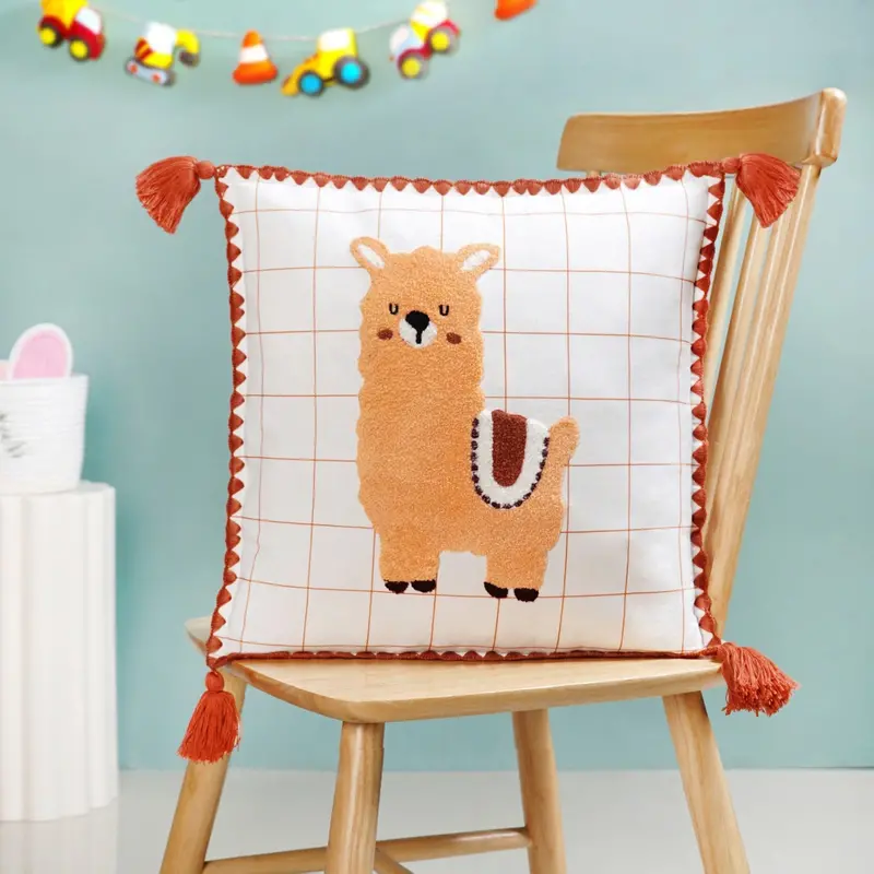 Llama Embroidered Cushion Cover With Tassels (42X42 Cm) 1