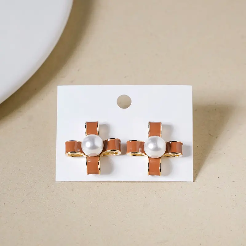 Looped Brown Freshwater Pearl Stud Earrings 1