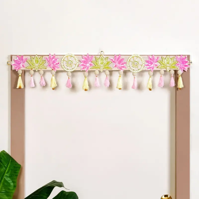 Lotus Motif Threadwork Toran With Beaded Fringe And Tassels 1