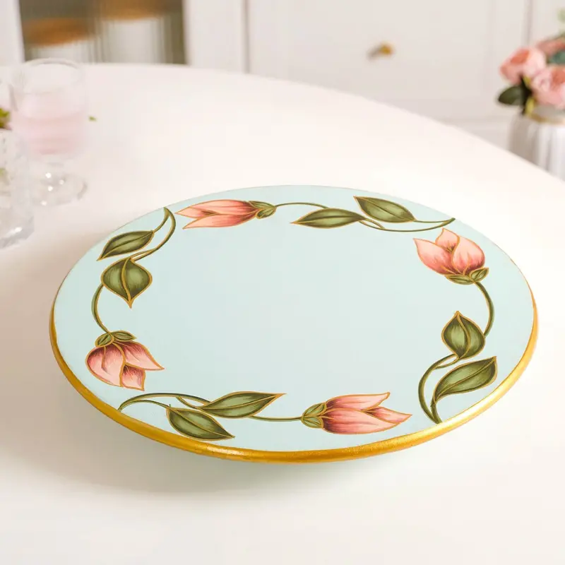 Lotus Royale 15-Inch Hand-Painted Rotating Lazy Susan 1