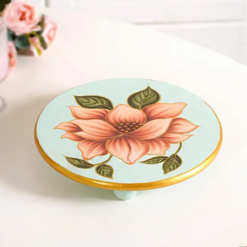 Lotus Royale Round Hand-Painted Ceramic Trivet 1