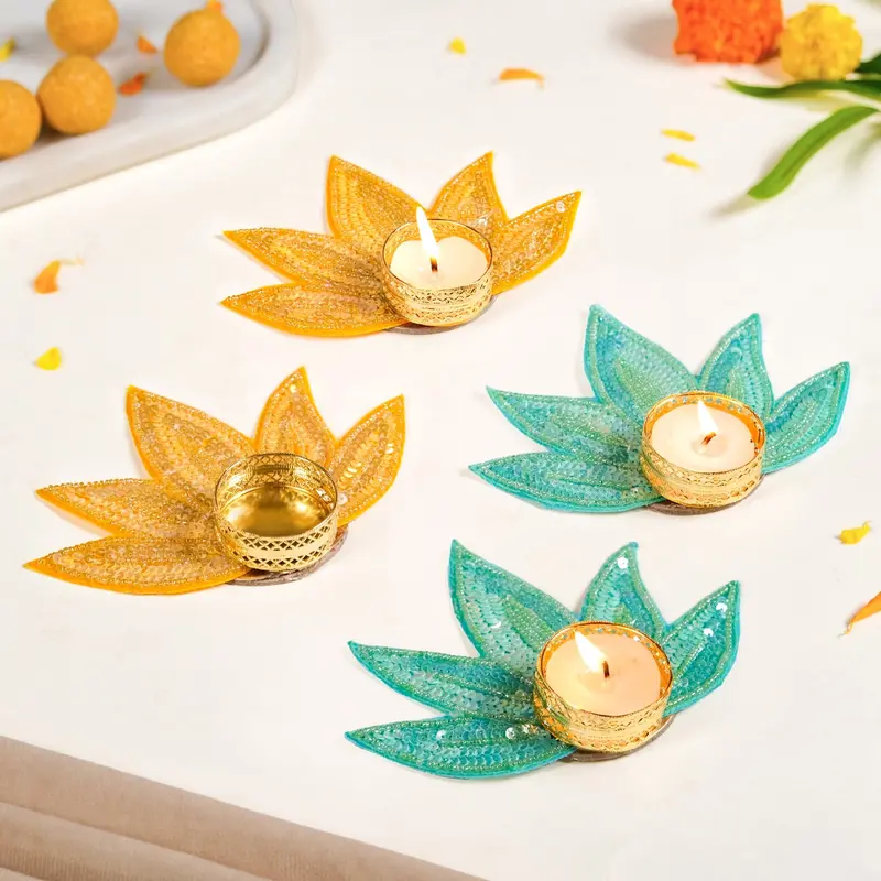 Lotus-Shaped Tealight Candle Holders – Set Of 4 Festive Ceramic Or Metal Cups 1