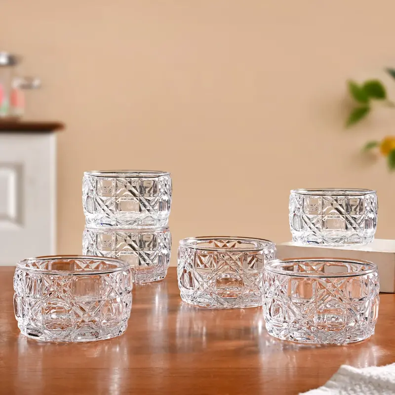 Luxury Embossed Glass Serving Bowl Set (6 Pcs, 160Ml) 1