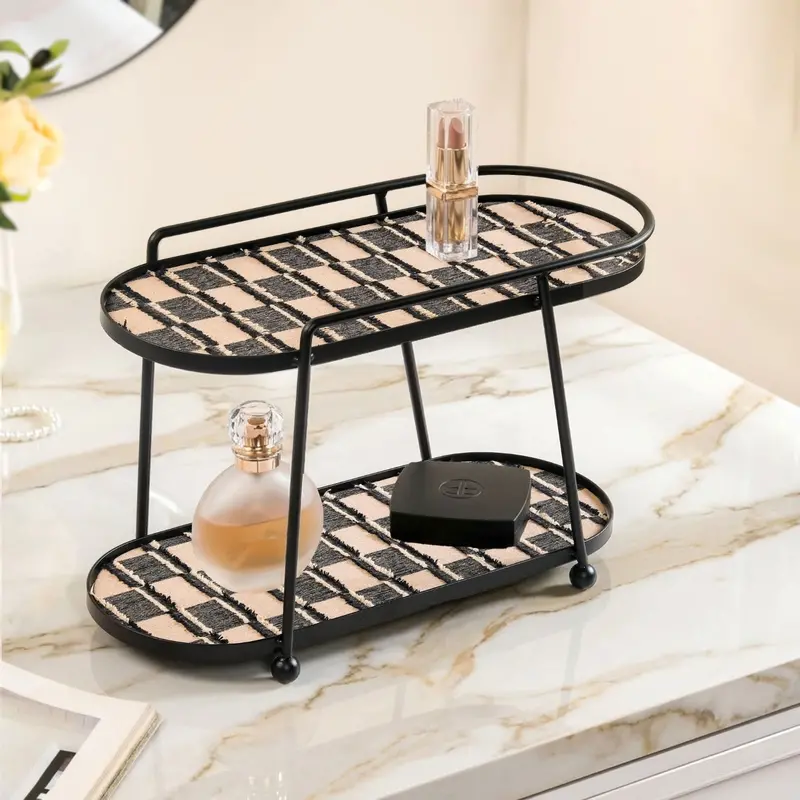 Luxury Two-Level Display Tray – Matte Black And Warm Brown Accents 1
