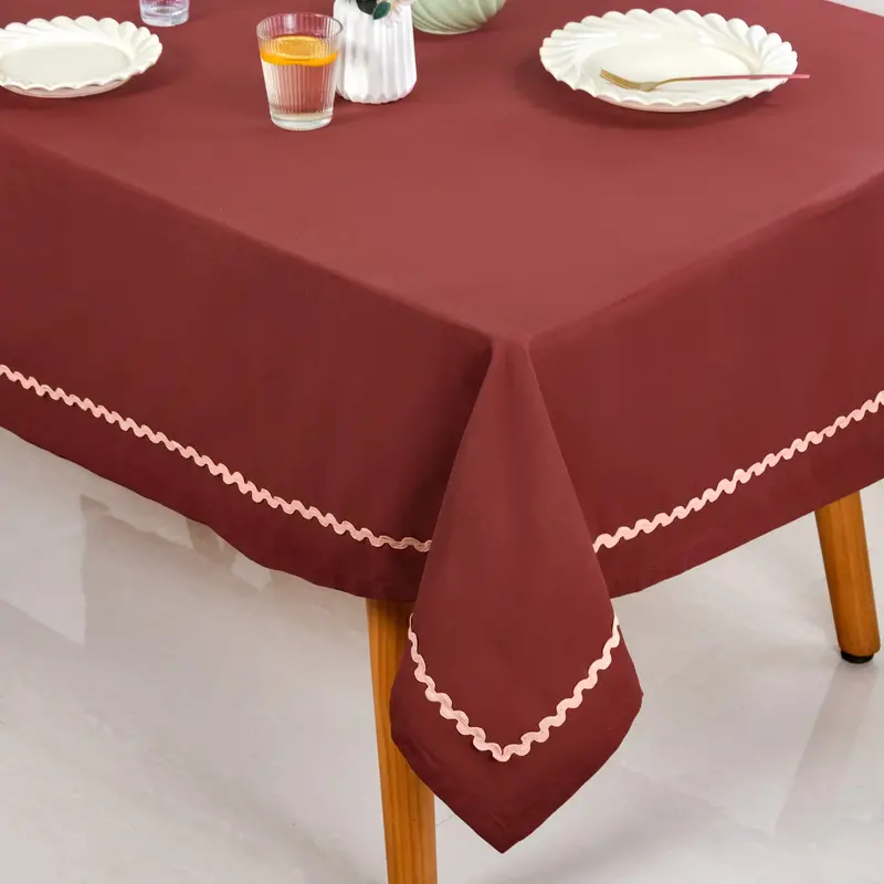 Madeline Maroon Rick Rack Cotton Tablecloth – 6-Seater (209X160Cm) 1