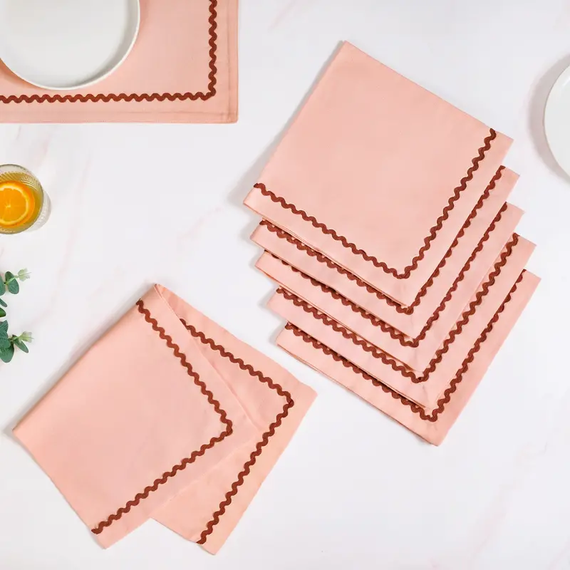 Madeline Peach Cotton Napkin Set With Rick Rack Trim (6-Piece) 1
