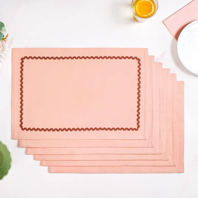 Madeline Peach Reversible Cotton Placemats With Rick Rack (6-Pack) 1