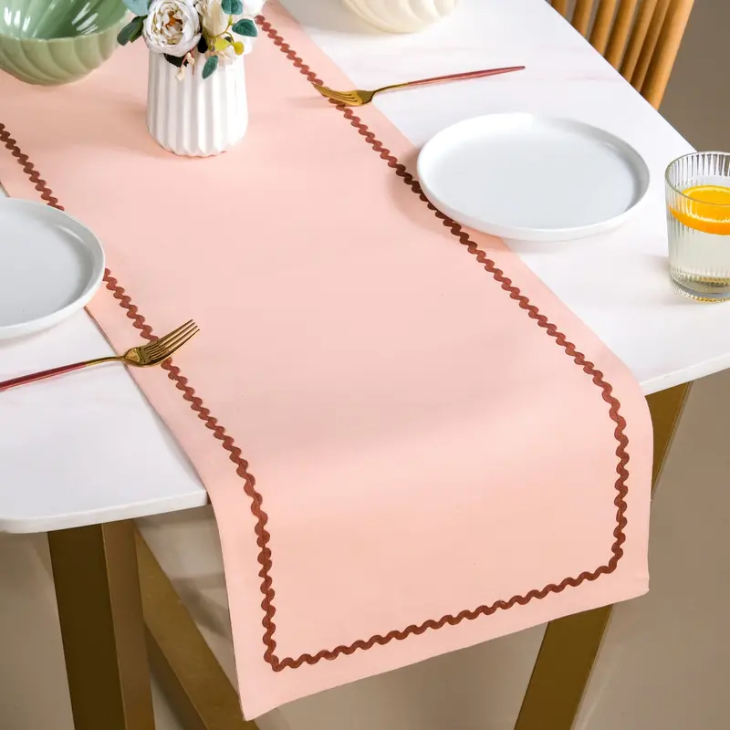 Madeline Peach Rick Rack Cotton Table Runner (183X36Cm) 1