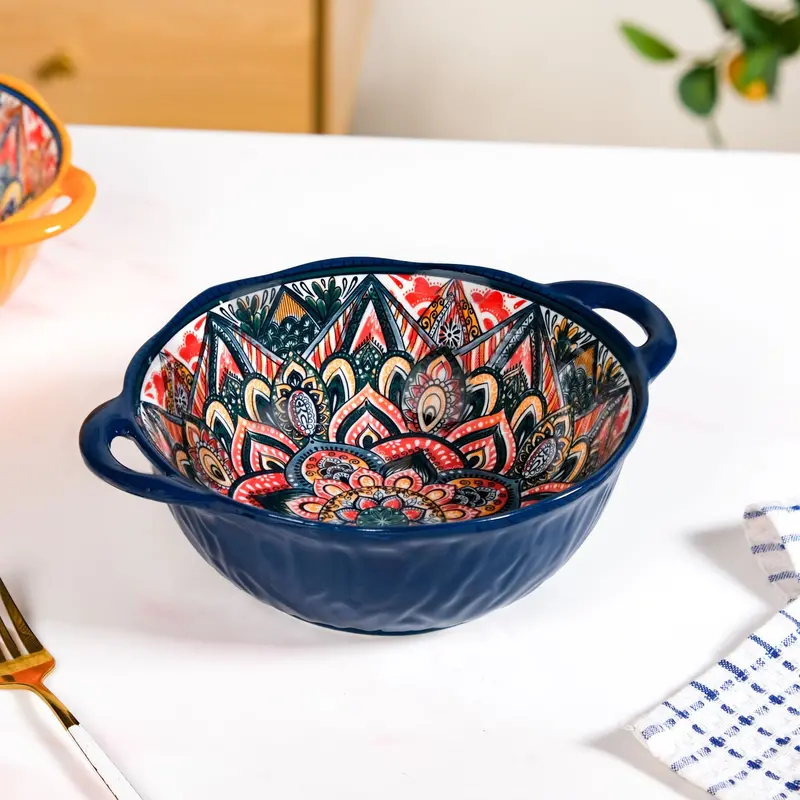 Mandala Melange Blue Serving Bowl – Handcrafted 1500Ml Ceramic 1