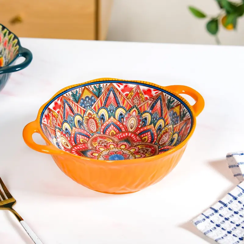 Mandala Melange Orange Serving Bowl – Large 1500Ml Ceramic Piece 1
