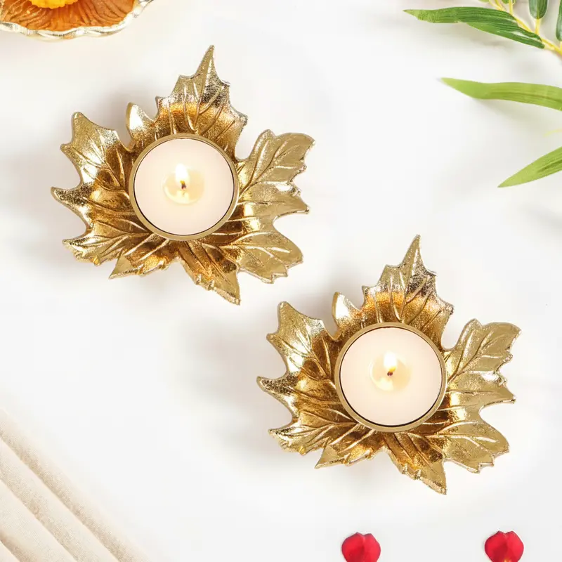 Maple Glow Aluminum Tealight Holder Pair In Festive Gift Box 1