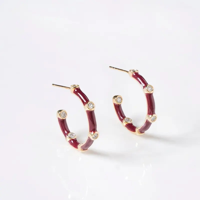 Maroon Crystal-Studded Hoop Earrings 1