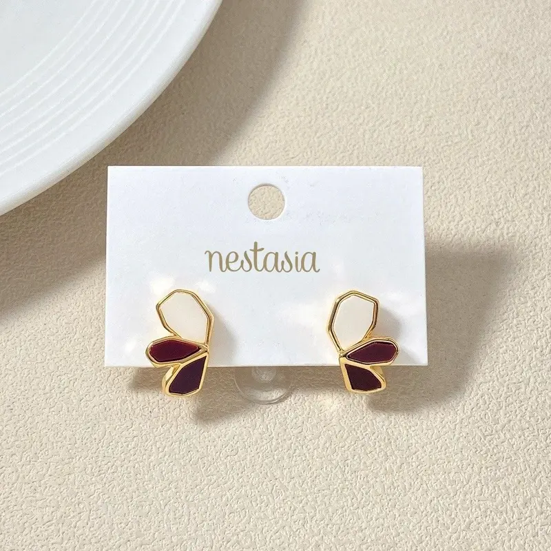 Maroon Floral Blossom Gold-Plated Studs 1