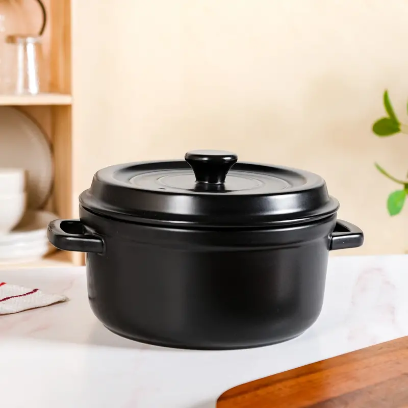 Matte Black 4.2L Ceramic Cocotte Pot For Slow Cooking 1