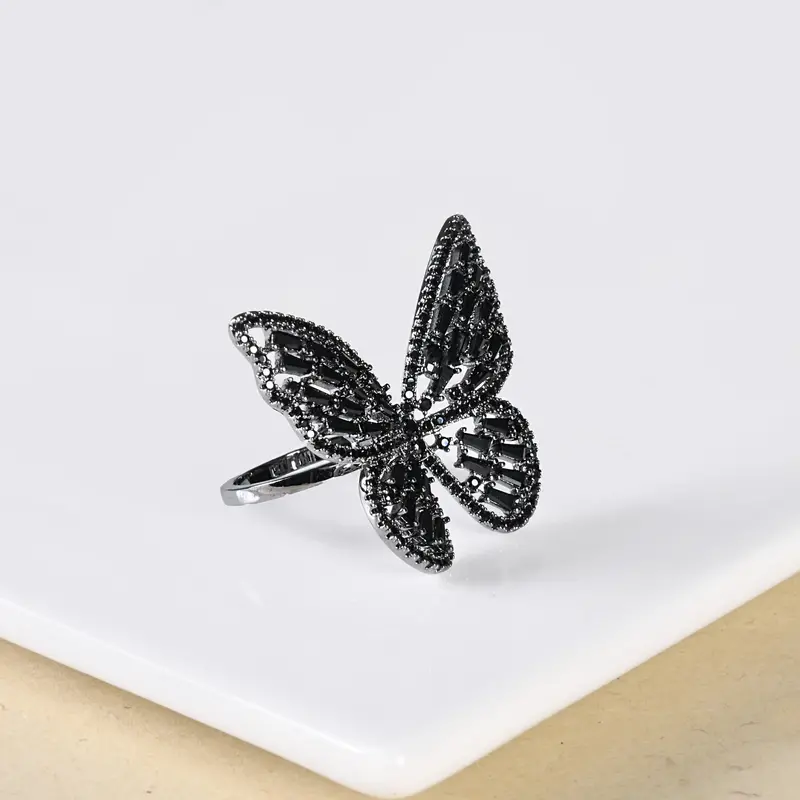 Matte Black Butterfly Statement Ring 1