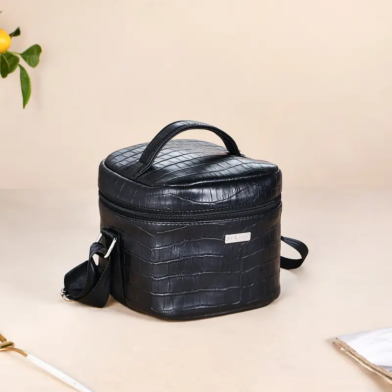 Matte Black Croco-Finish Thermal Lunch Carrier 1