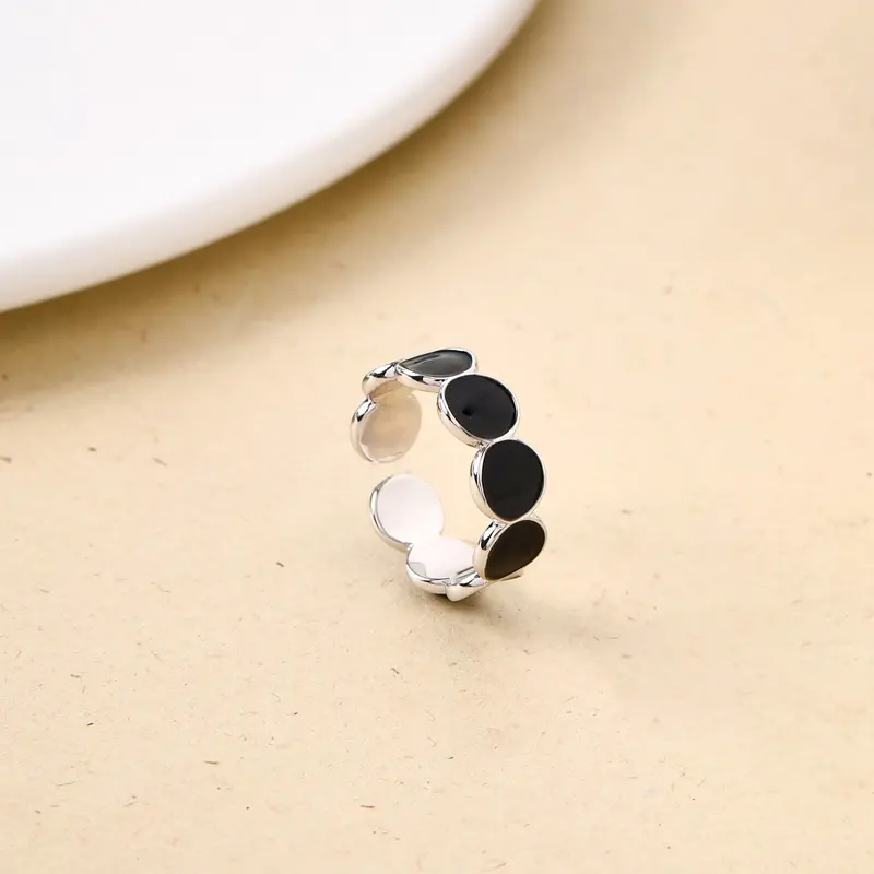 Matte Black Enamel Statement Ring In Premium Silver 1
