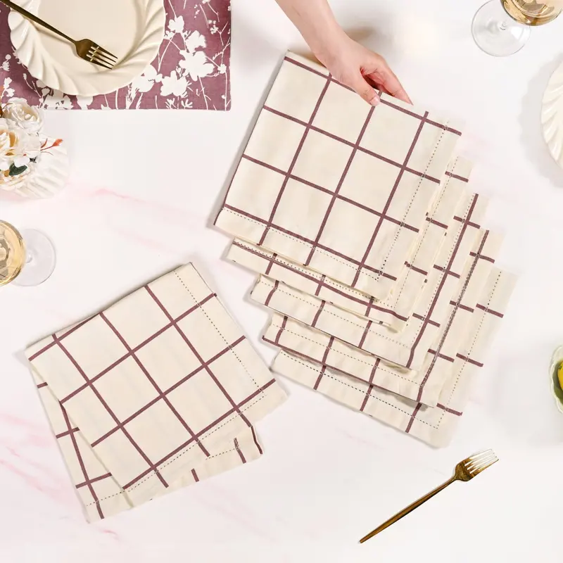 Mauve Grid Cotton Napkin Set – 6 Pieces 1