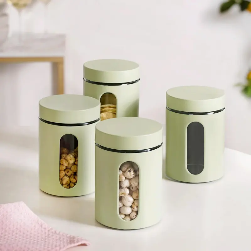 Metal Canister Set With Glass Viewing Panels – 4 X 1200Ml 1