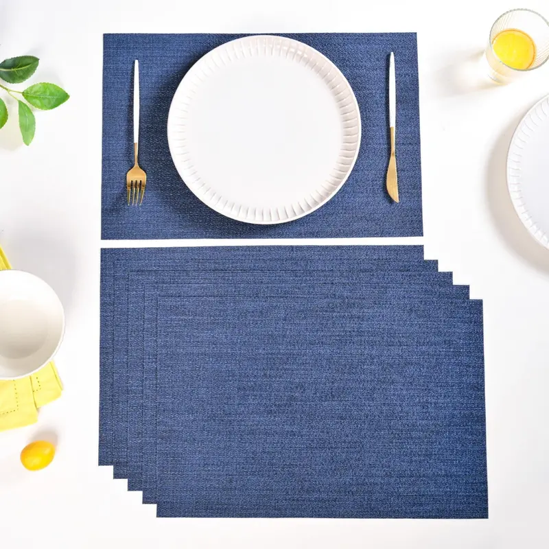 Midnight Blue Crosshatch Placemats – 6-Pack Textured Table Mats 1
