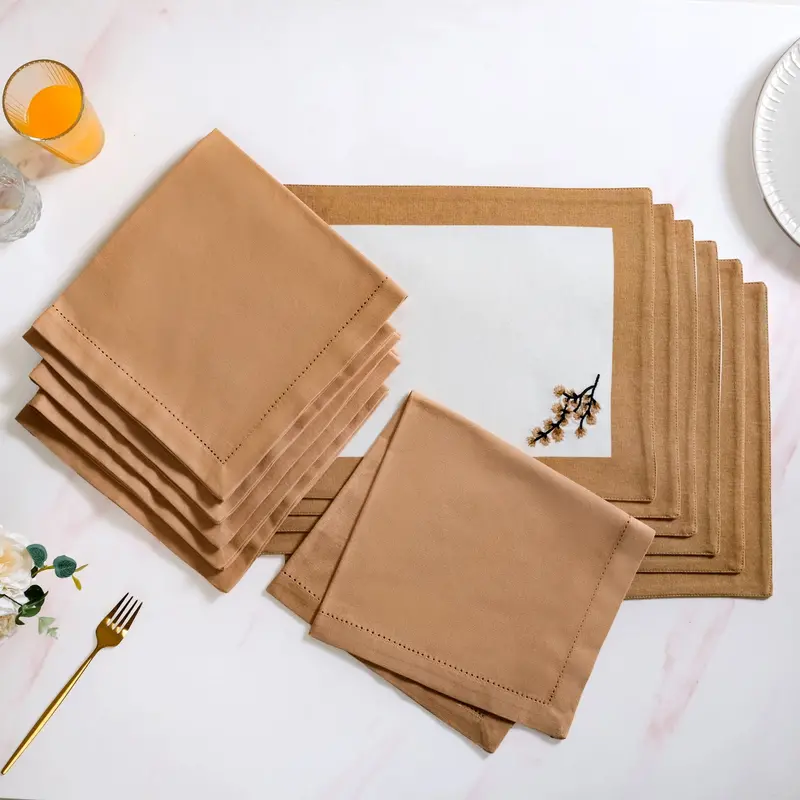 Midori Brown Embroidered Placemat And Napkin Set (12-Piece) 1