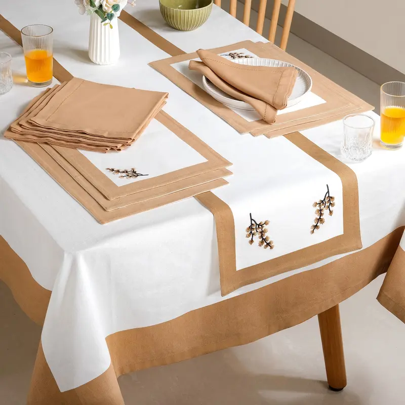 Midori Brown Full Table Linen Collection: Cloth, Runner, Placemats & Napkins 1