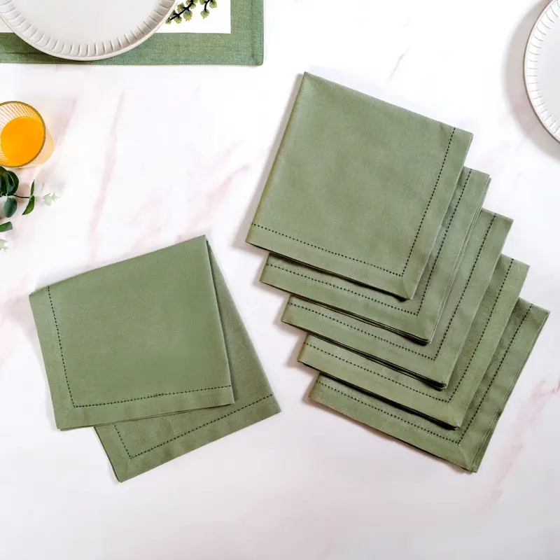 Midori Sage Green Premium Hemstitched Cotton Dinner Napkins (6-Piece) 1