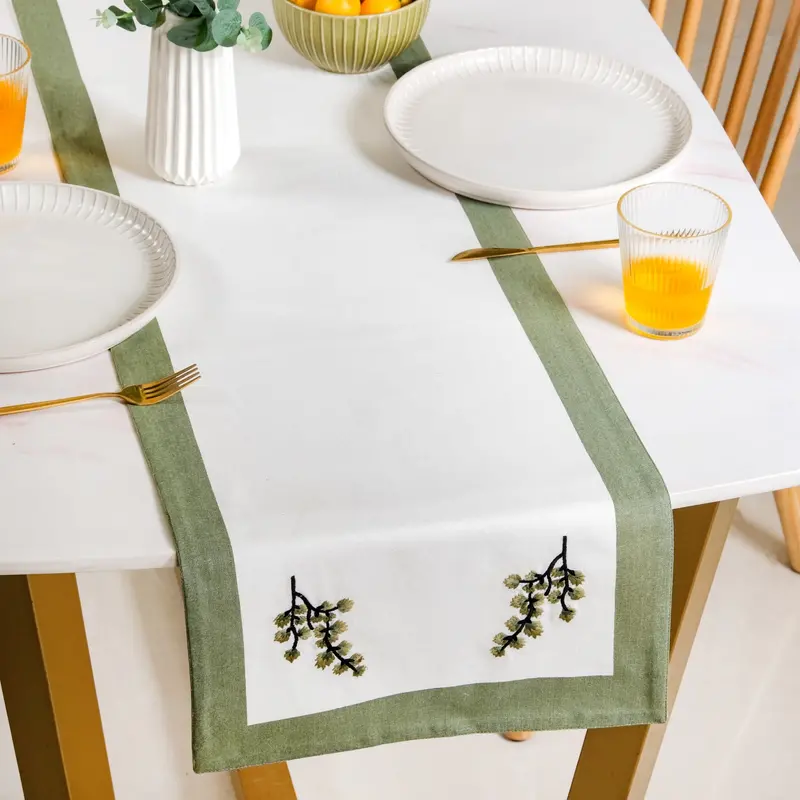 Midori Sage Green Pure Cotton Table Runner (180X36 Cm) 1