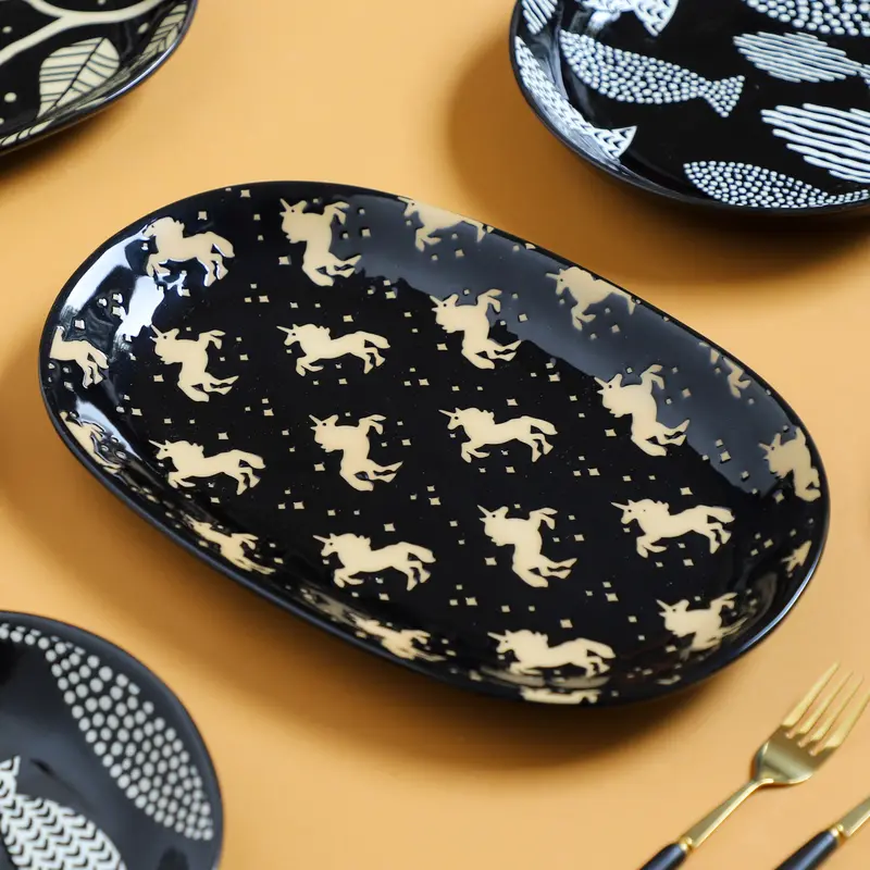 Minimalist Black Oval Ceramic Plates – Pair Or Set 2