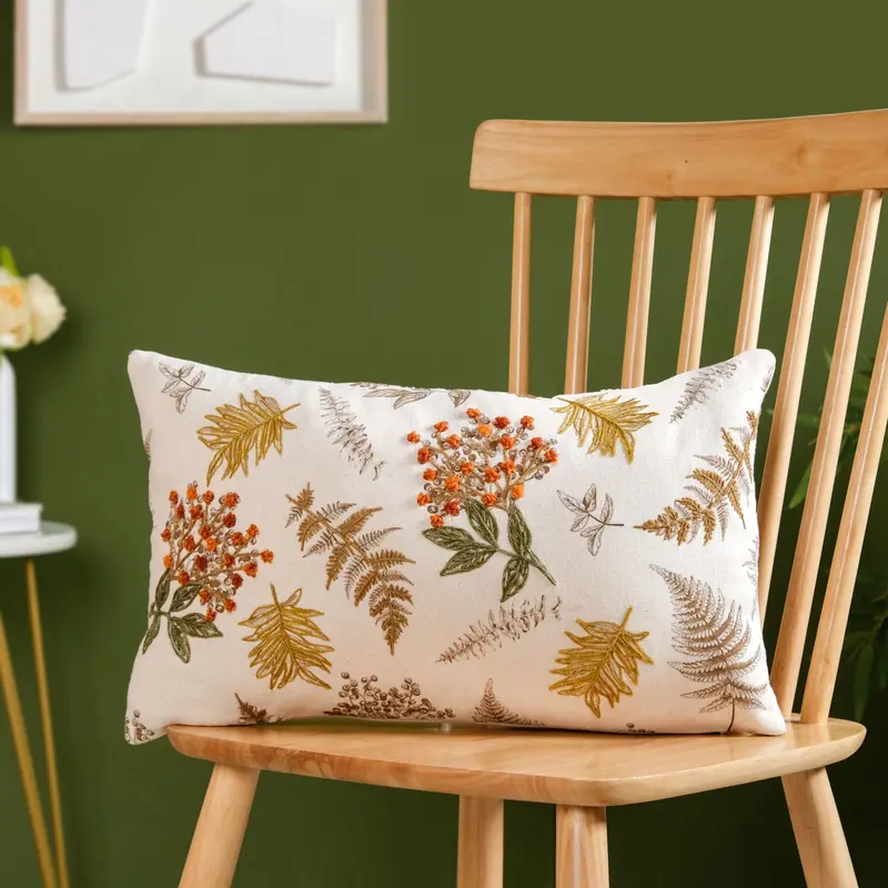 Minimalist Floral Embroidered Slub Cotton Pillow Cover – 50X30Cm 1