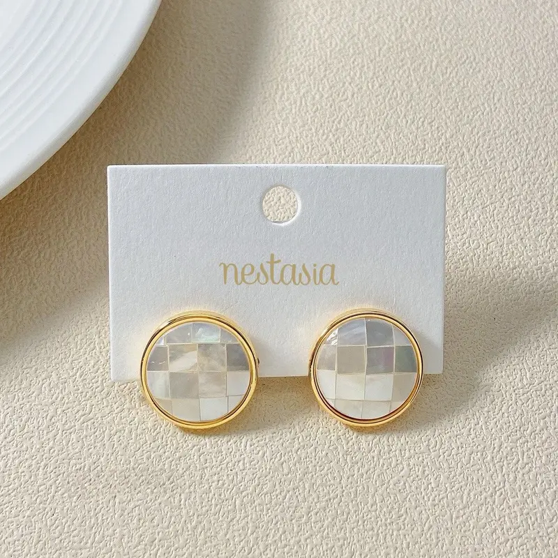 Minimalist Gold-And-White Round Stud Earrings 1