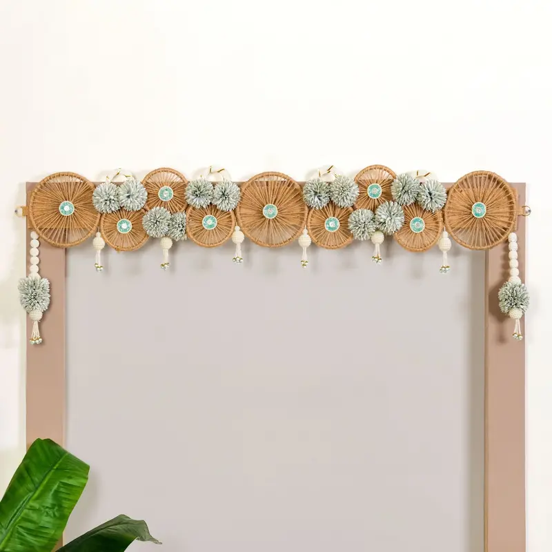 Minimalist Jute Chakra Toran – Festive Wall Hanging With Tassel Details 1