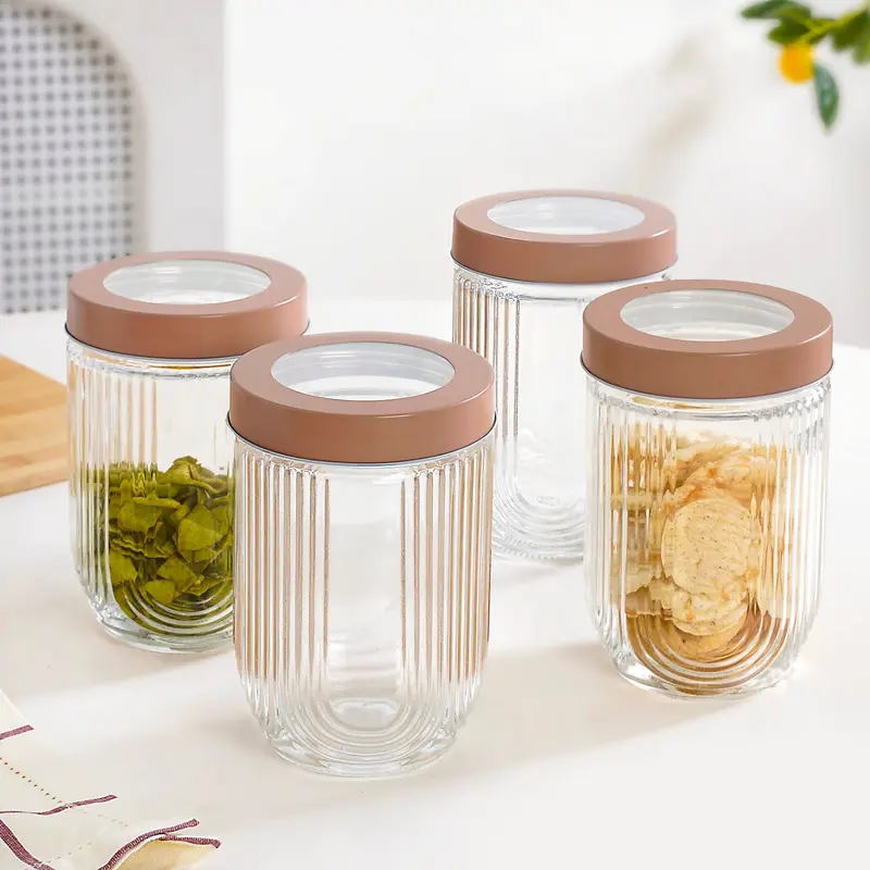 Minimalist Large Glass Storage Jars With Clear Lids – Set Of 4, 1.2L Capacity 1