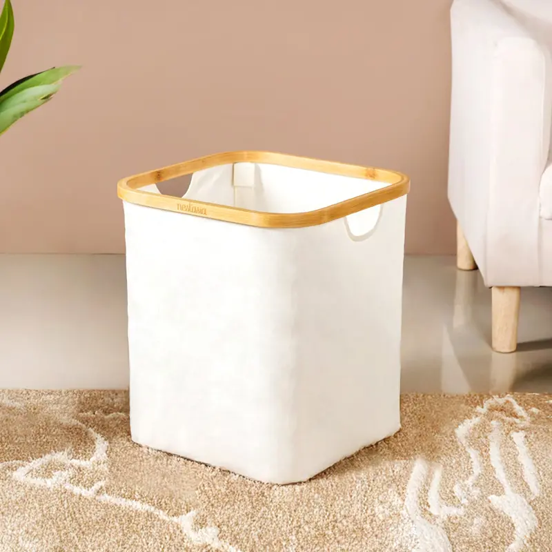 Minimalist Off-White Laundry Basket – Soft-Woven Design 1